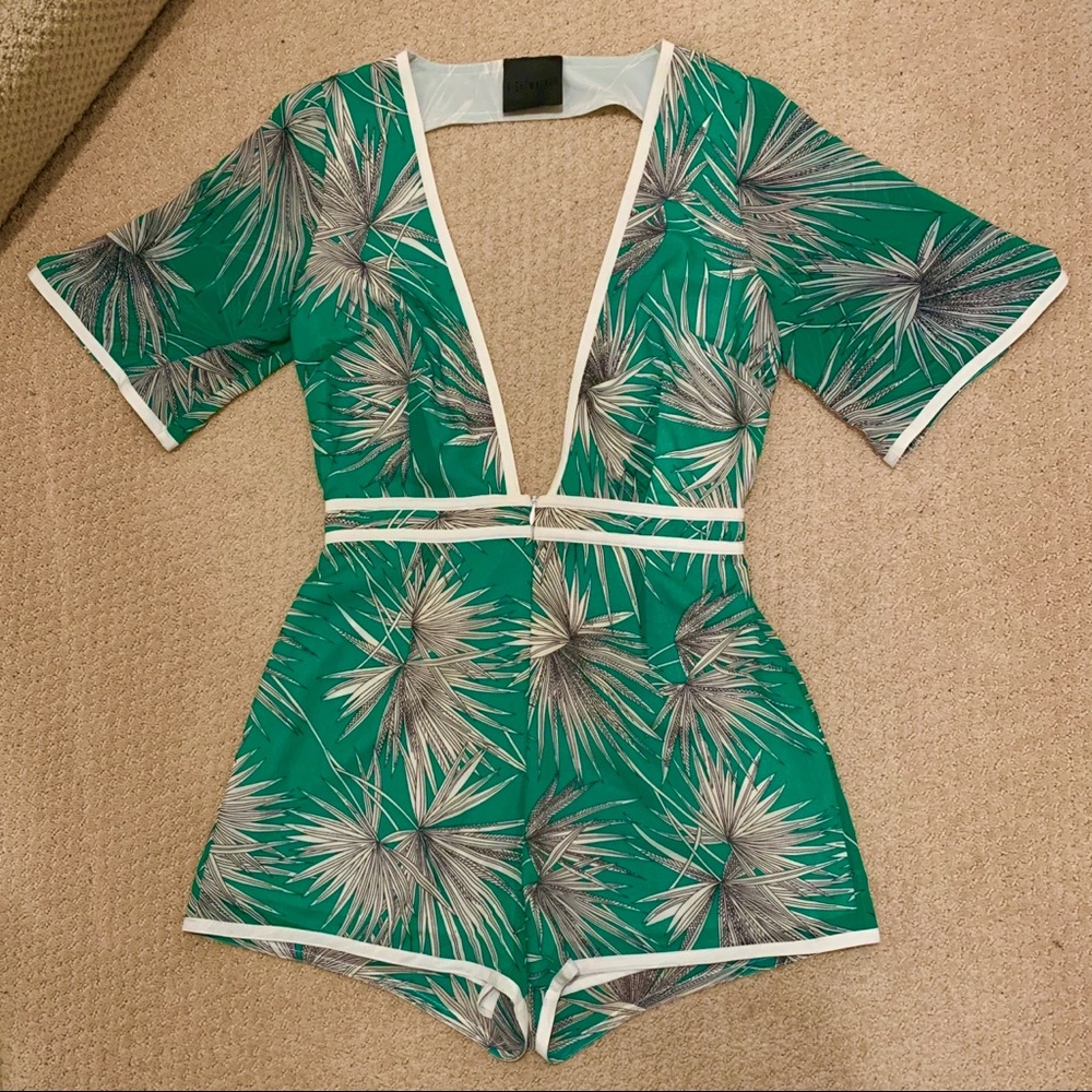 Floral green Romper / jumper with White leaves